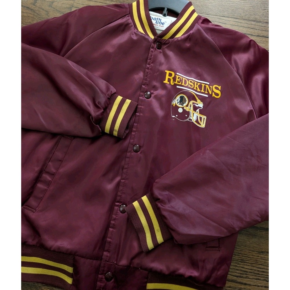 Vtg Chalk Line Washington Redskins NFL Satin Snap Front Jacket Sz M Burgundy